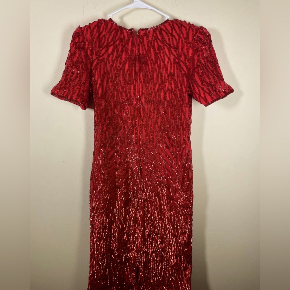 Gorgeous, Elegant Red Silk, Hand Beaded, Sequin Prom 0r Party Dress. (Designer)